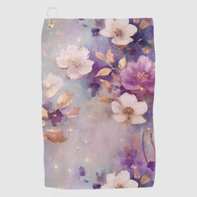 Weiße Glam Lila Blüte Golfhandtuch (Vorderseite)