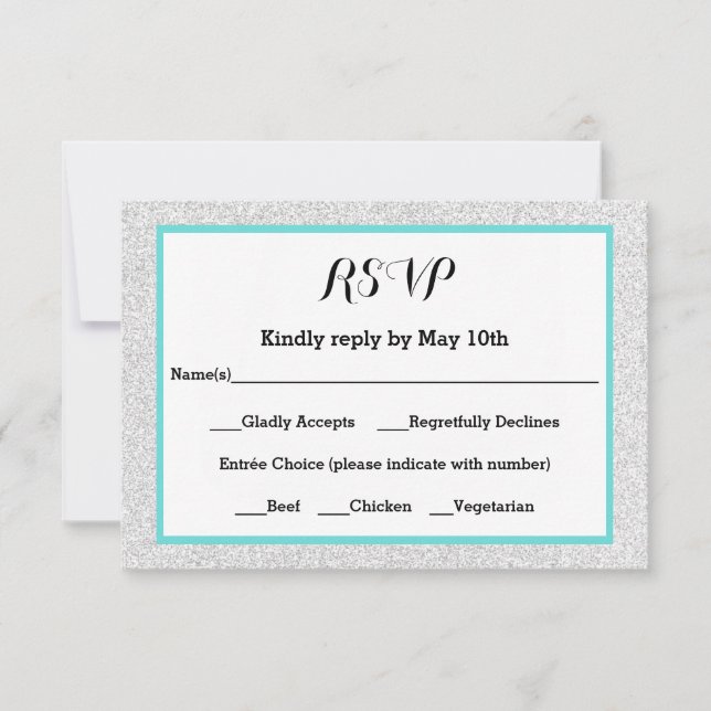 Weiße Glitter- und Teeband-Rahmen- RSVP-Antwortkar RSVP Karte (Vorderseite)