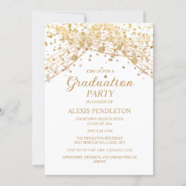 Weiße Gold Glitter Abiturfeier Einladung