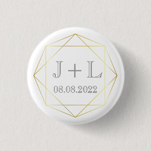 Weiße Gold Monogramm Hochzeitsgunst Save the Date Button
