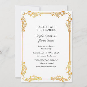 Weiße Gold-Rokokorahmen-Hochzeitseinladung Einladung