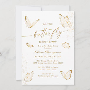 Weiße Gold Schmetterling Baby Shower Einladung
