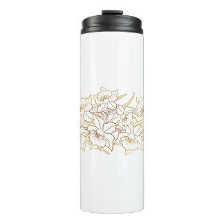 Weiße Goldene Blumen-Thermal-Tasse Thermosbecher