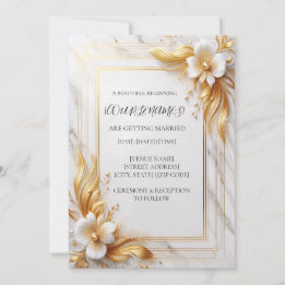 Weiße Goldene Blumenhochzeits-Einladung Einladung