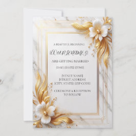 Weiße Goldene Blumenhochzeits-Einladung Einladung