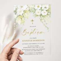 Weiße & goldene florale christliche religiöse Tauf