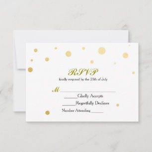 Weiße & goldene Folienpunkte-RSVP-Hochzeitskarte RSVP Karte