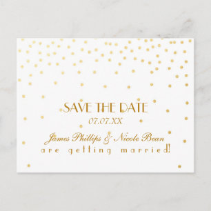 Weiße & goldene Folienpunkte Save The Date Postkar Ankündigungspostkarte