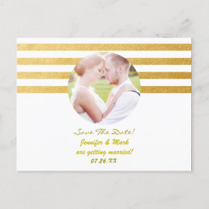Weiße & goldene Folienstreifen Save Date PHOTO Pos Ankündigungspostkarte