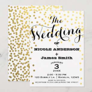 Weiße & Goldene Glamour Konfetti Folie HOCHZEIT Einladung