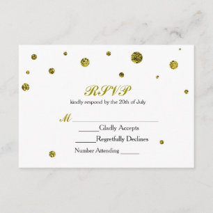 Weiße & goldene Glitterpunkte-RSVP-Hochzeitskarte RSVP Karte
