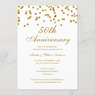 Weiße & goldene Konfetti 50. Hochzeitstag Einladung