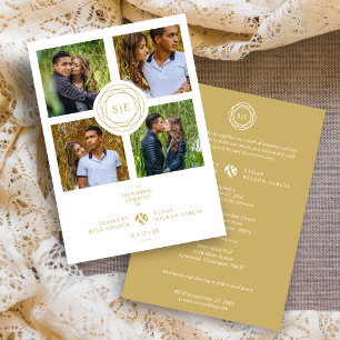 Weiße Goldene Minimale Initialen Hochzeit Elegant Einladung