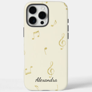 Weiße Goldene Musiknoten   iPhone 16 Pro Max Hülle