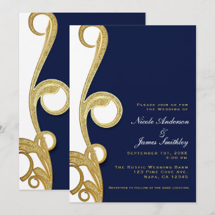 Weiße Goldene Navy Blaue Chic Elegante Wirbel Hoch Einladung