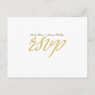 Weiße & Goldene Schrift Hochzeit-RSVP-Postkarte Einladungspostkarte