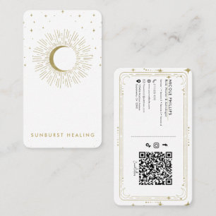 Weiße & Goldene Sterne Himmelssonne Mond QR Visitenkarte