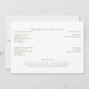 Weiße & goldene Text Hochzeitsdetails Einladung