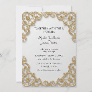 Weiße Goldene Verzierte Filigran-Hochzeitseinladun Einladung