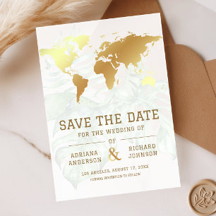 Weiße Goldene Weltkarte Hochzeit Save the Date Acryleinladungen