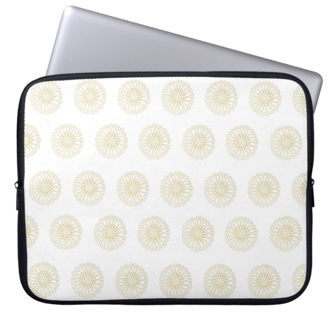 Weiße | Goldenene Zinnien-Blütenmedaillons Laptopschutzhülle (Vorderseite)
