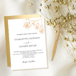 Weiße goldfarbene, elegante botanische Hochzeit Einladung