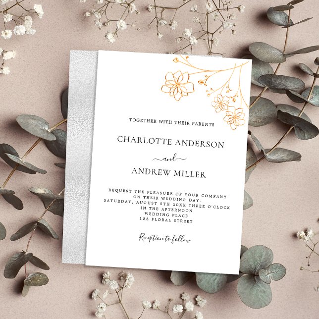 Weiße goldfarbene, florale, elegante Luxushochzeit Einladung (Von Creator hochgeladen)
