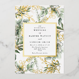 Weiße Goldfolie Rahmen Botanik Boho Eukalyptus Folieneinladung