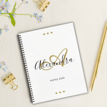 Weiße Goldschrift Initialen Monogramm Journal