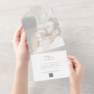 Weiße Goldtext-Paar-Foto-Hochzeit All In One Einladung