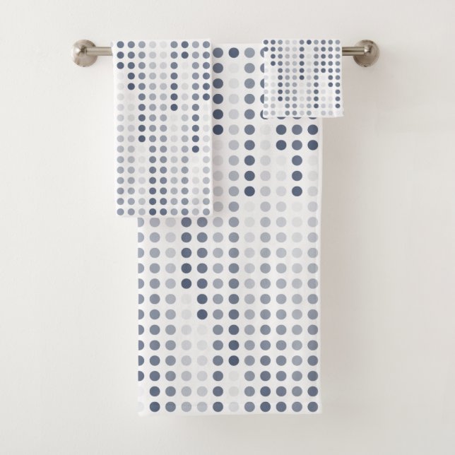 Weiße graublaue Polka-Punktmatrix Badhandtuch Set (Insitu)