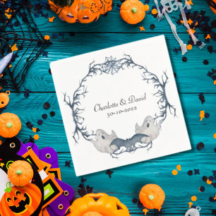 Weiße graue Boo-Geisterfledermaus-Halloween-Kranz- Serviette
