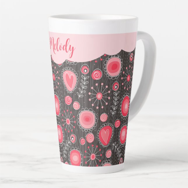 Weiße graue Herzen und Blume Blumenname Milchtasse (Rechte Ecke)