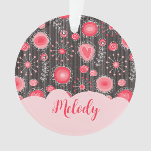 Weiße graue Herzen und Blume Blumenname Ornament