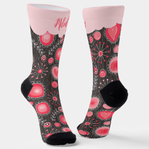 Weiße graue Herzen und Blume Blumenname Socken