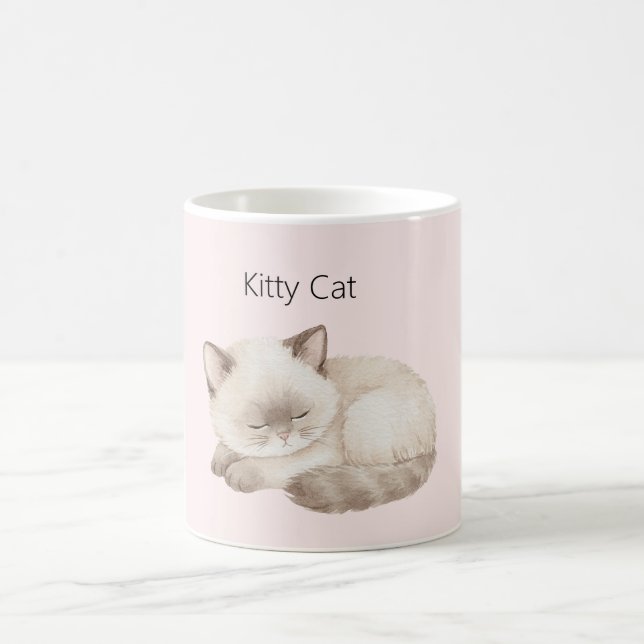 Weiße Graue Kitty Katze Kaffeetasse (Mittel)