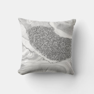 Weiße graue Silber Glitter Luxus Achat Geode Kissen