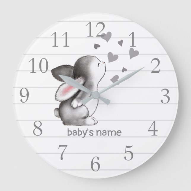 Weiße graue, sonnige Herz Kinderzimmer Decke Große Wanduhr (Vorderseite)