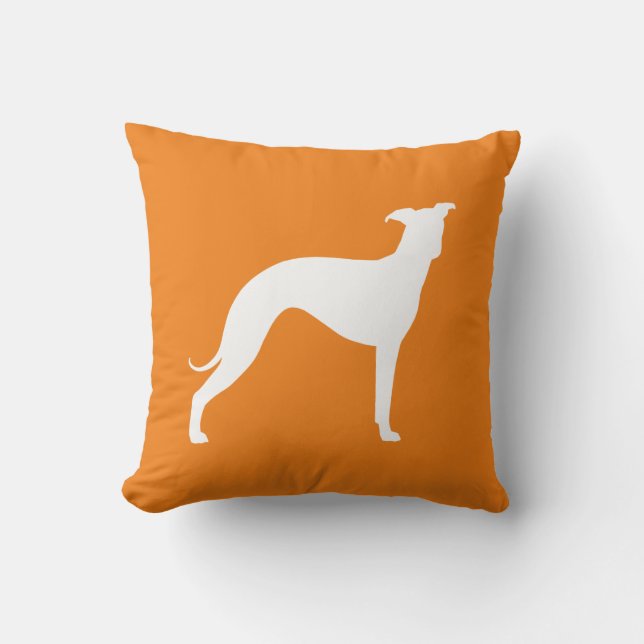 Weiße Grauhund-Silhouette Orange Kissen (Vorderseite)