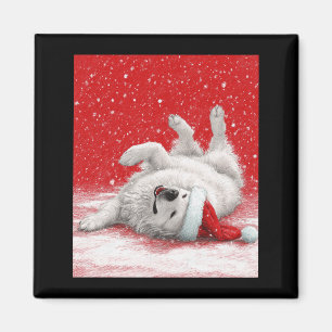 Weiße Great Pyrenees Rote Weihnachten Langarm  Magnet