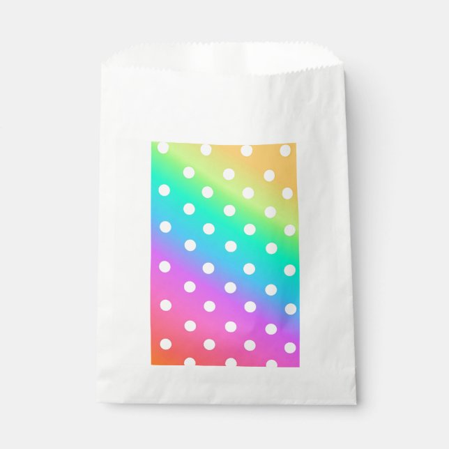 Weiße Greiftasche/Regenbogen und Polka-Punkte Geschenktütchen (Vorderseite)