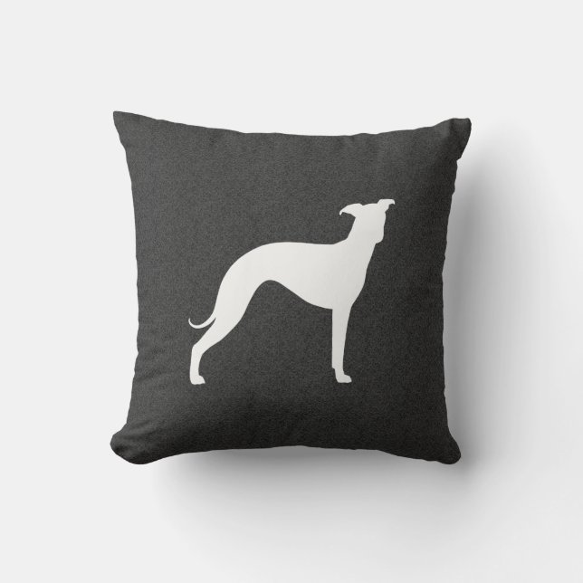 Weiße Greyhound-Silhouette Iggy Hund Grau Kissen (Vorderseite)