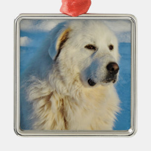 Weiße große Pyrenäen Tierschütze Hund Ornament Aus Metall