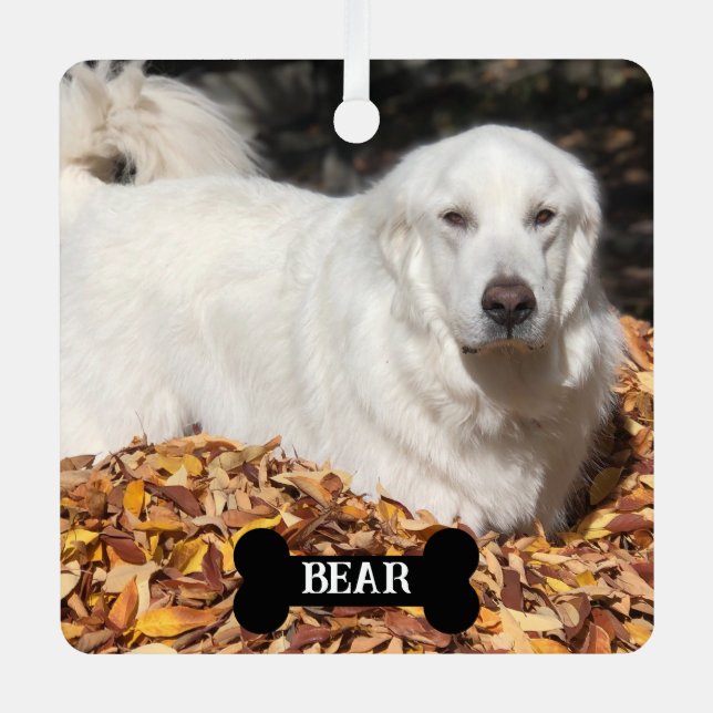 Weiße große Pyrenäen Tierschützer Hund Ornament Aus Metall (Vorderseite)