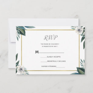 Weiße Grüne Blätter Anemone Blumen RSVP Antwort