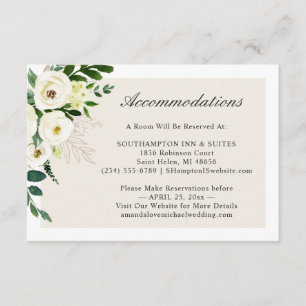 Weiße grüne Blumen-Hochzeitsunterkunftskarte Begleitkarte