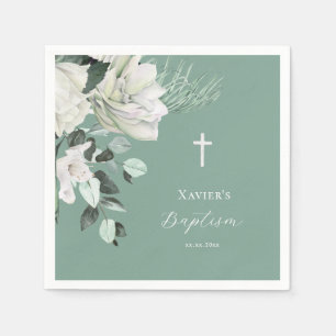 weiße grüne Bouquet Taufe Serviette