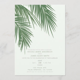 Weiße Grüne Elegante Tropische Palmwedel Hochzeit Einladung