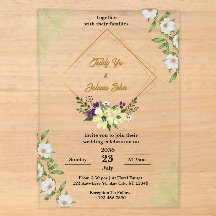 Weiße grüne florale Acryl-Hochzeitseinladungen