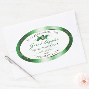 Weiße grüne Glitzer Stars Blumenmarken Ovaler Aufkleber